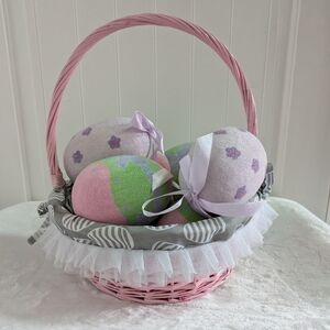Decorative Easter Basket with Pastel Pink & Lavender Eggs